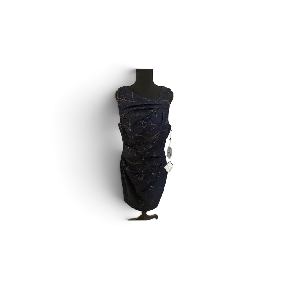 Adrianna Papell Navy Gold Metallic Stretch Jacquard Sheath Dress AP1D105070 14